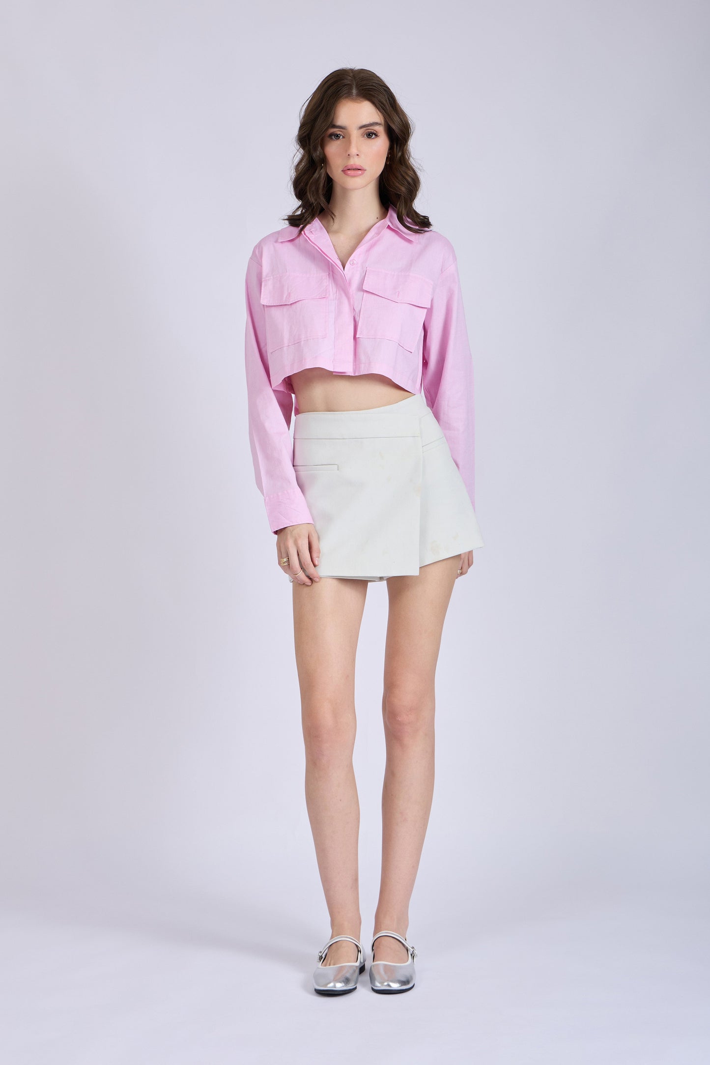 Flamingo Crop Shirt with Front Pockets – CITRUS