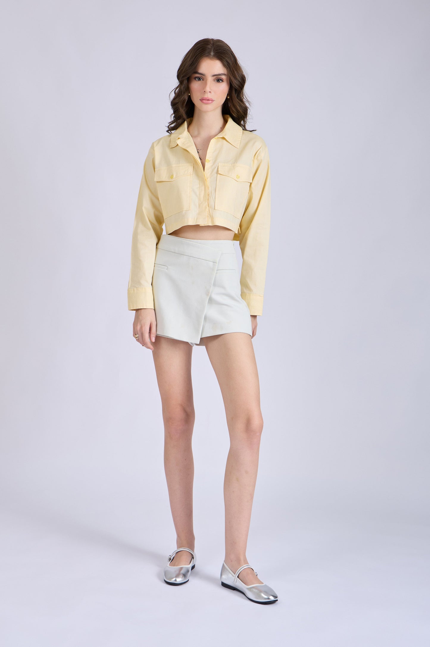 Butter Yellow Crop Shirt with Front Pockets – CITRUS