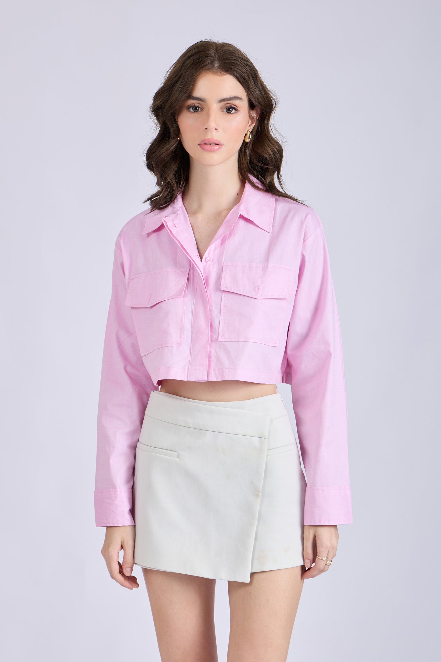 Flamingo Crop Shirt with Front Pockets – CITRUS