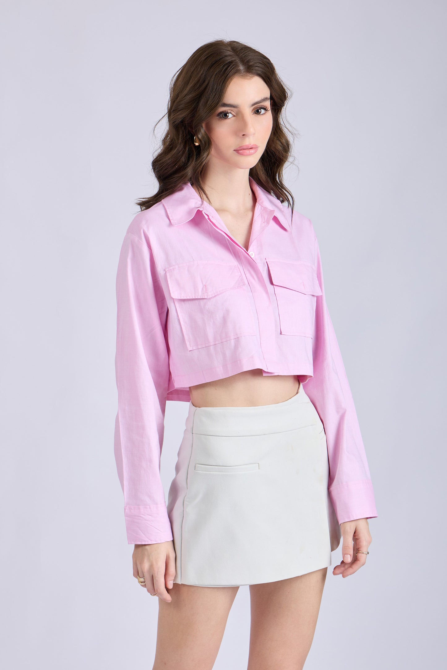 Flamingo Crop Shirt with Front Pockets – CITRUS