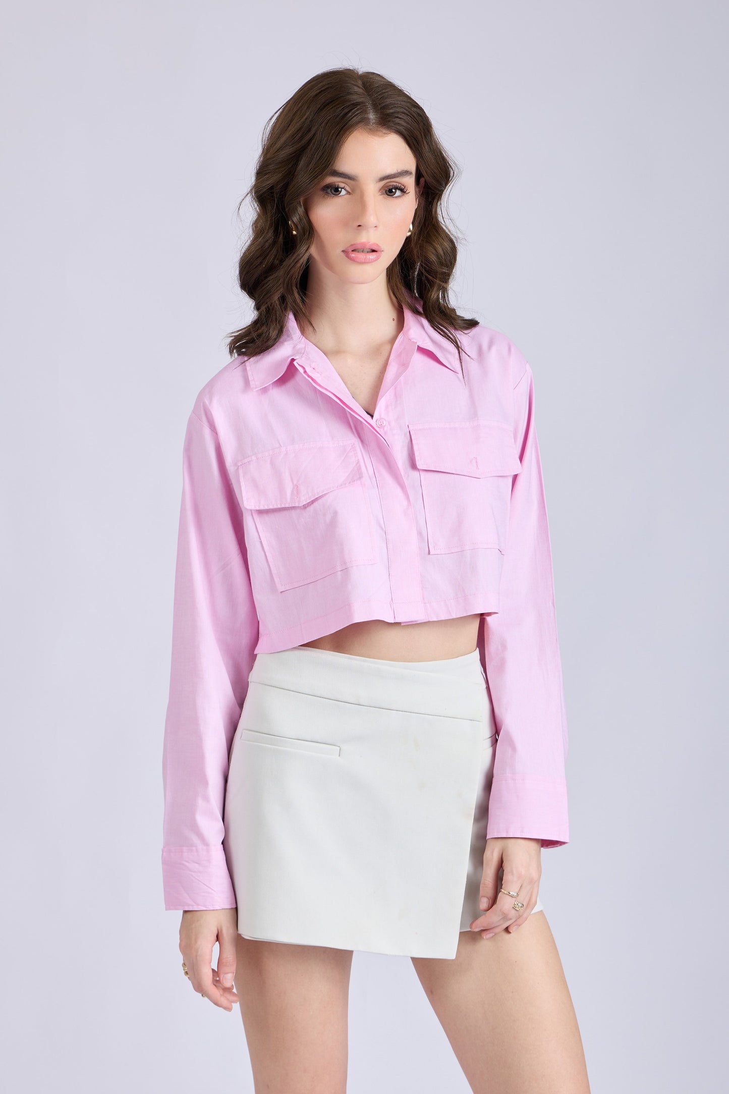 Flamingo Crop Shirt with Front Pockets – CITRUS