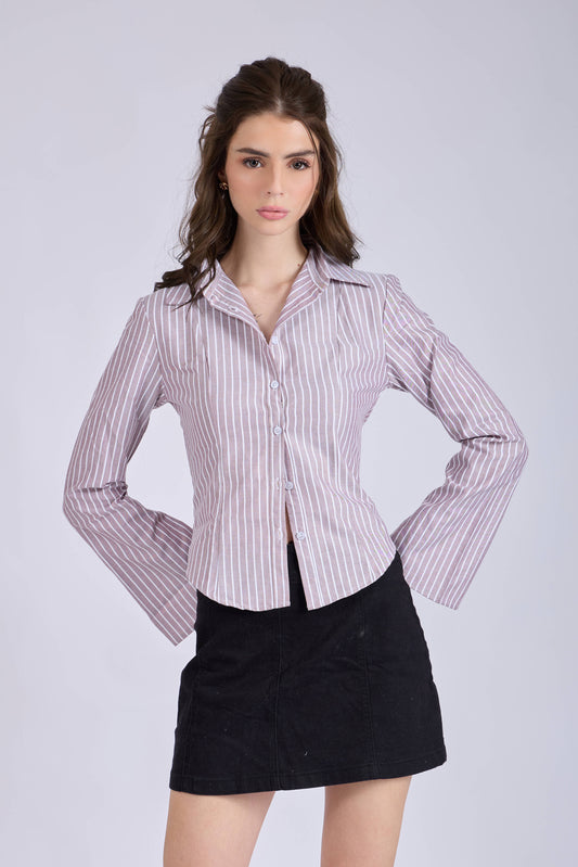 Brown Striped Fitted Shirt – IRIS