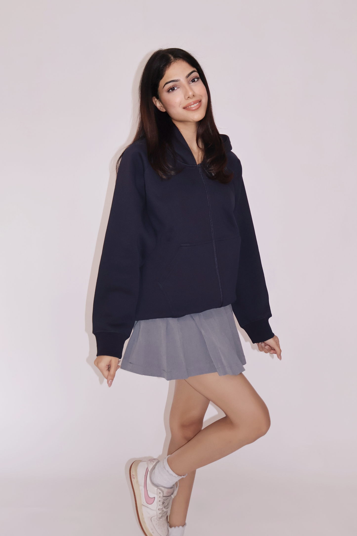 OVERSIZED HOODED ZIPPER (NAVY)