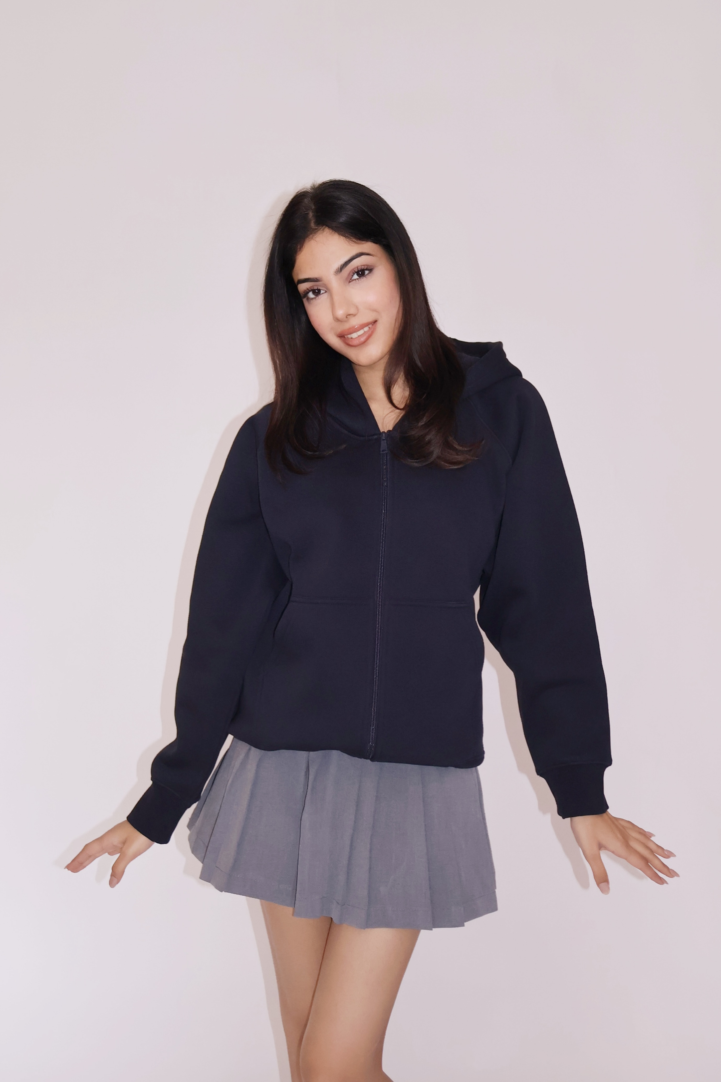 OVERSIZED HOODED ZIPPER (NAVY)