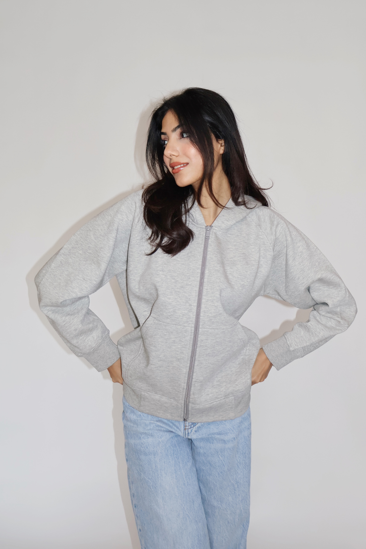 OVERSIZED HOODED ZIPPER (GREY)