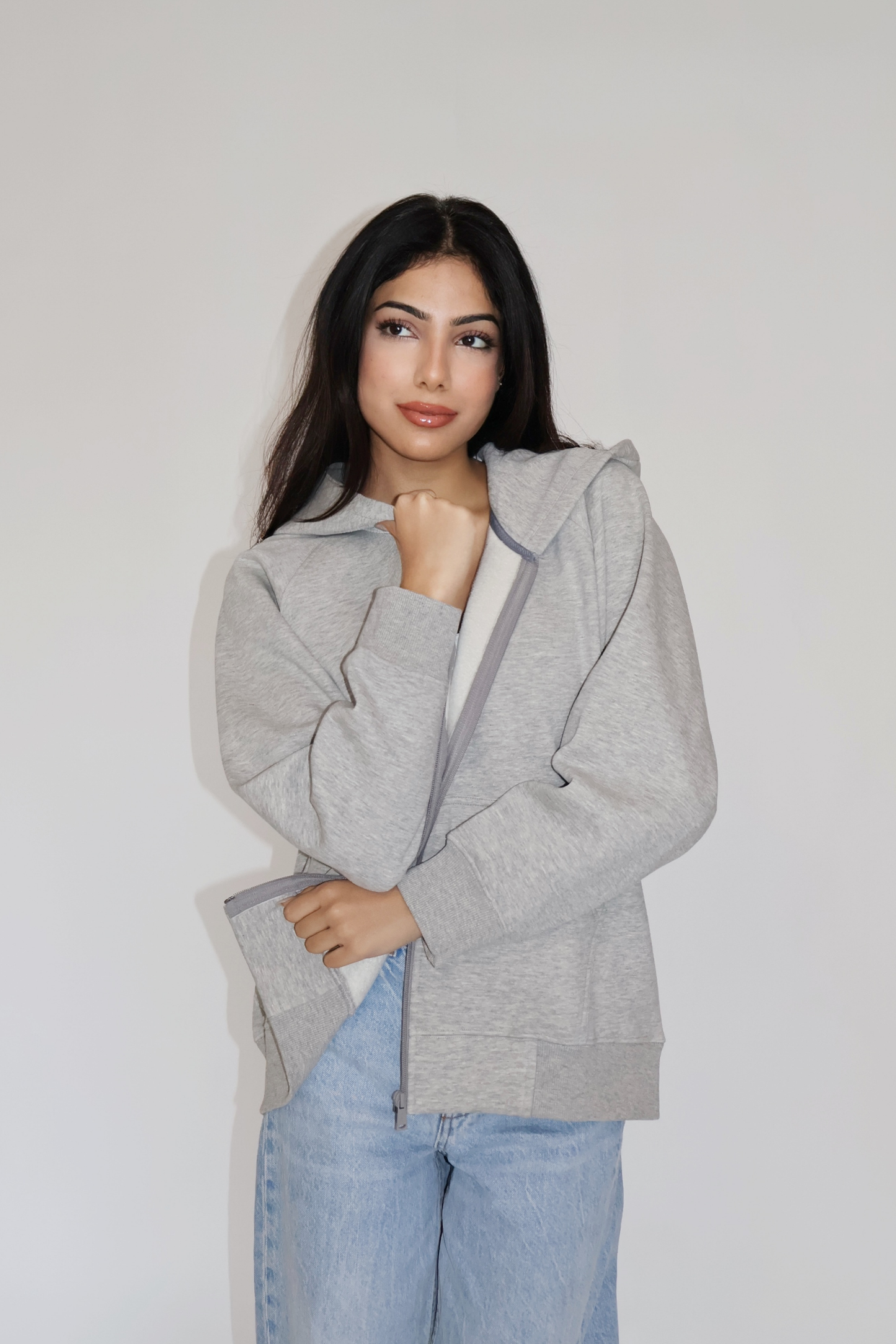 OVERSIZED HOODED ZIPPER (GREY)
