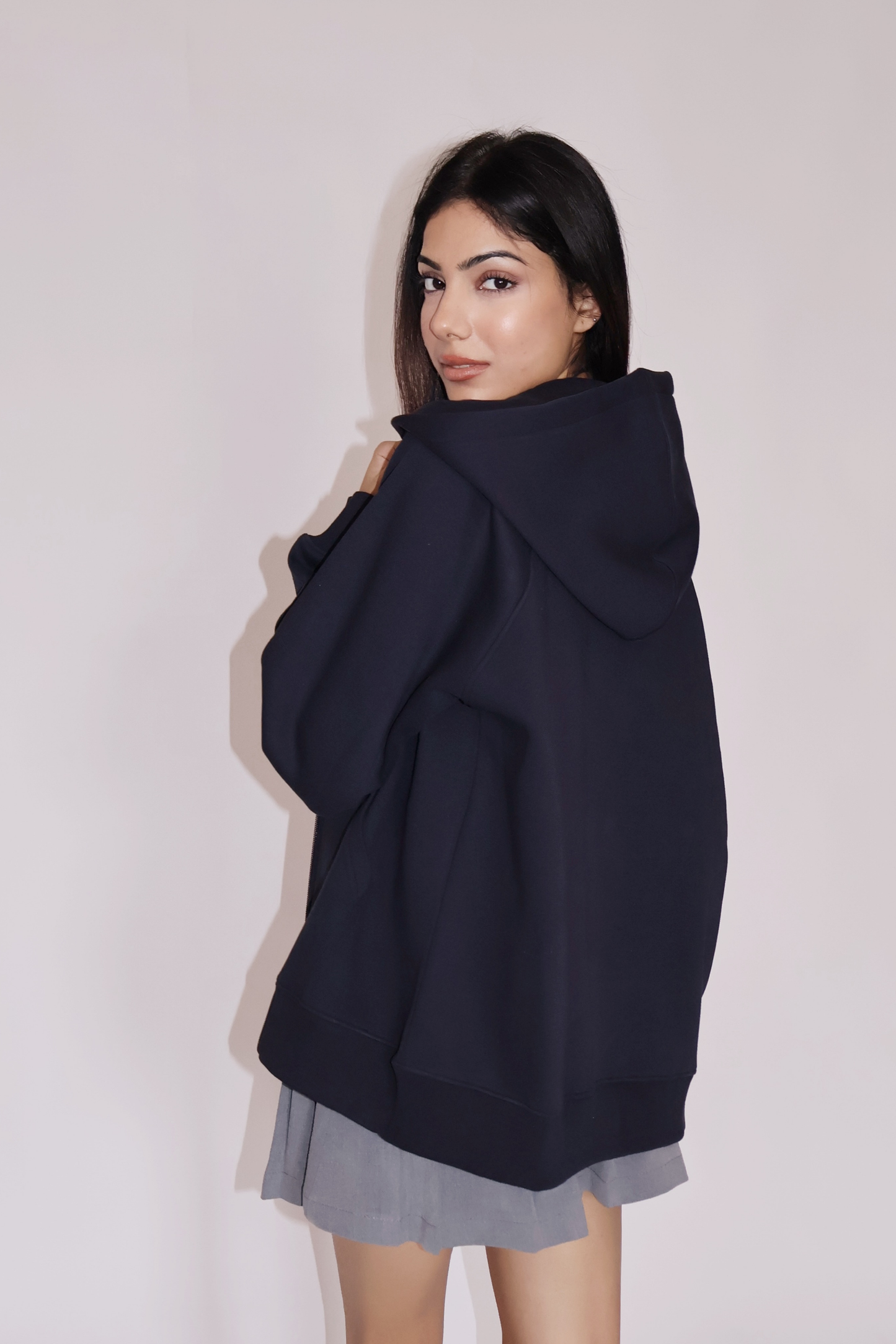OVERSIZED HOODED ZIPPER (NAVY)