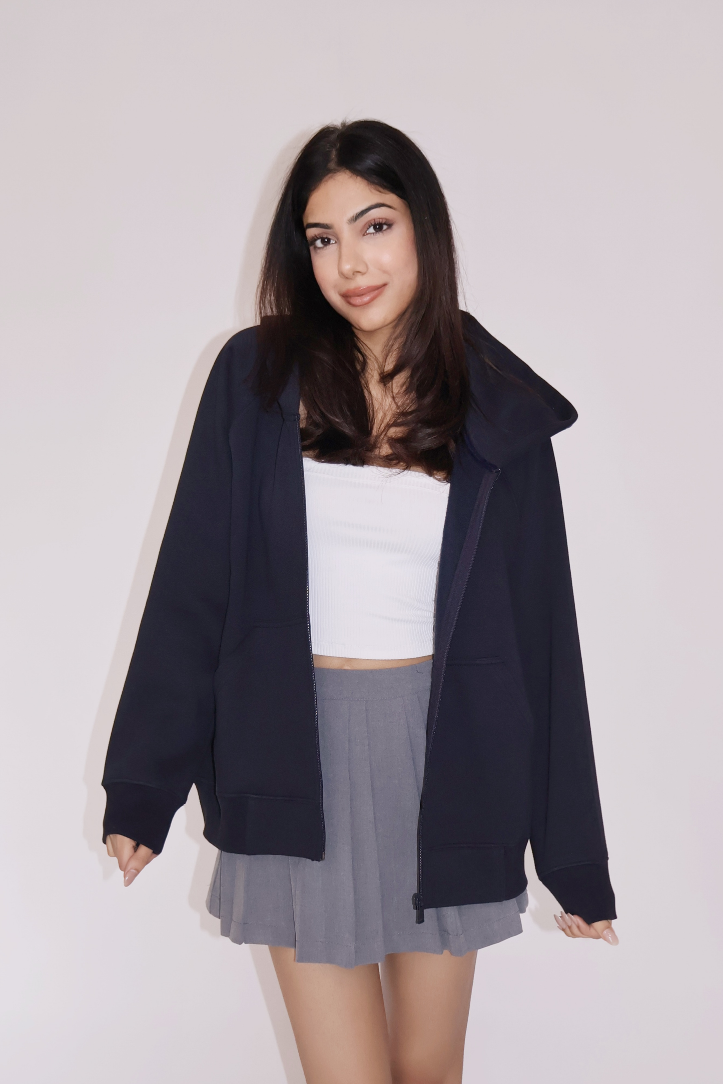 OVERSIZED HOODED ZIPPER (NAVY)