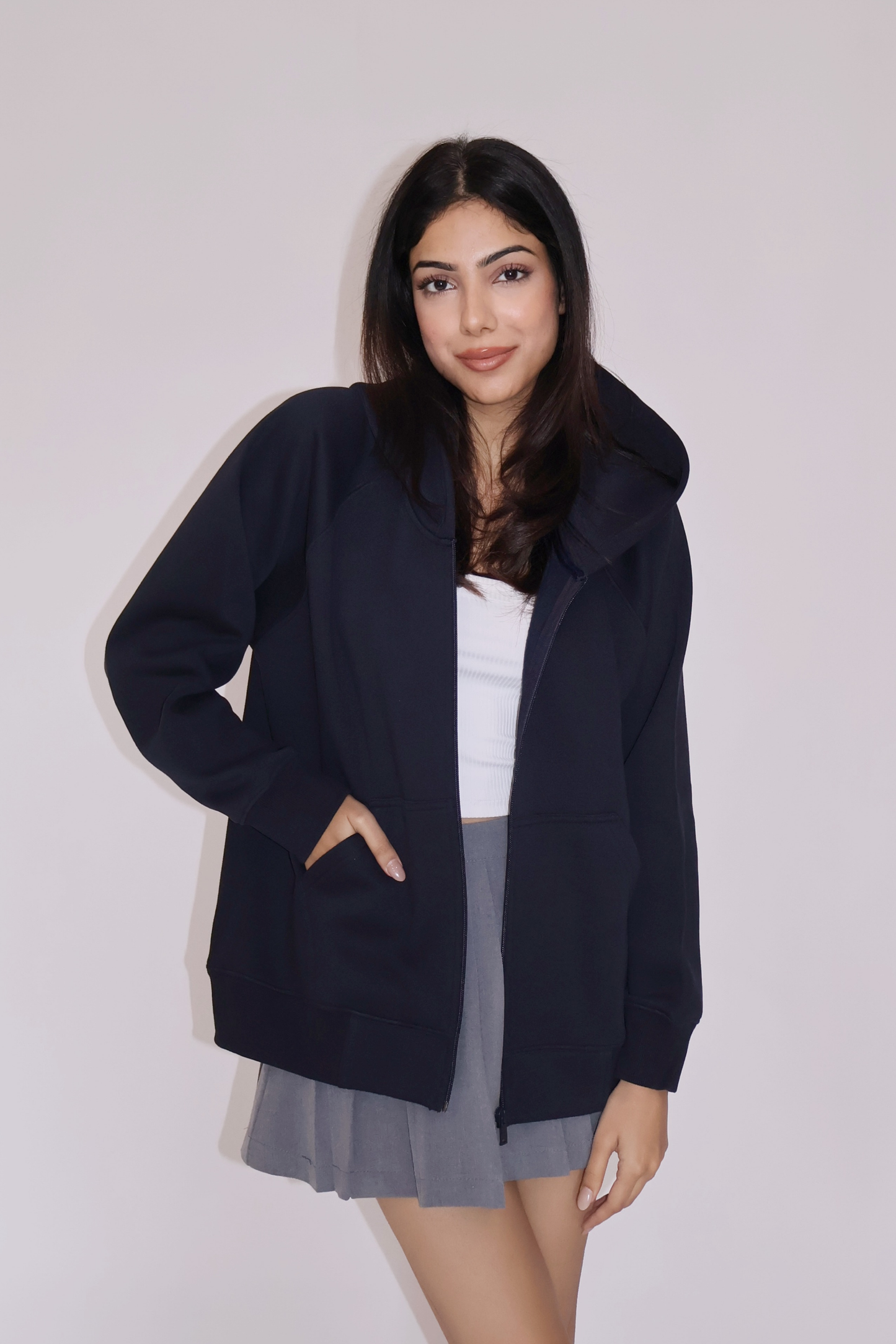 OVERSIZED HOODED ZIPPER (NAVY)
