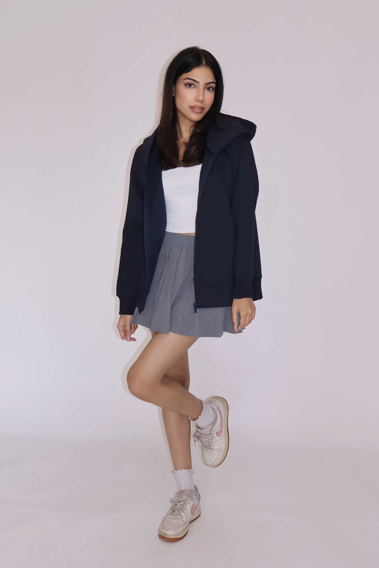 OVERSIZED HOODED ZIPPER (NAVY)